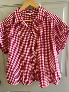beachlunchlounge Red and White Gingham Button-Down Shirt